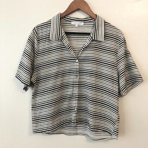 Olivaceous striped button down crop